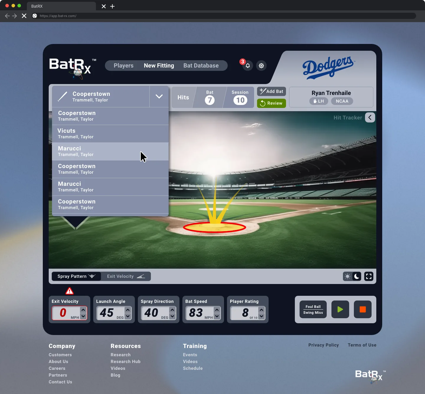 Spray pattern, bat comparison