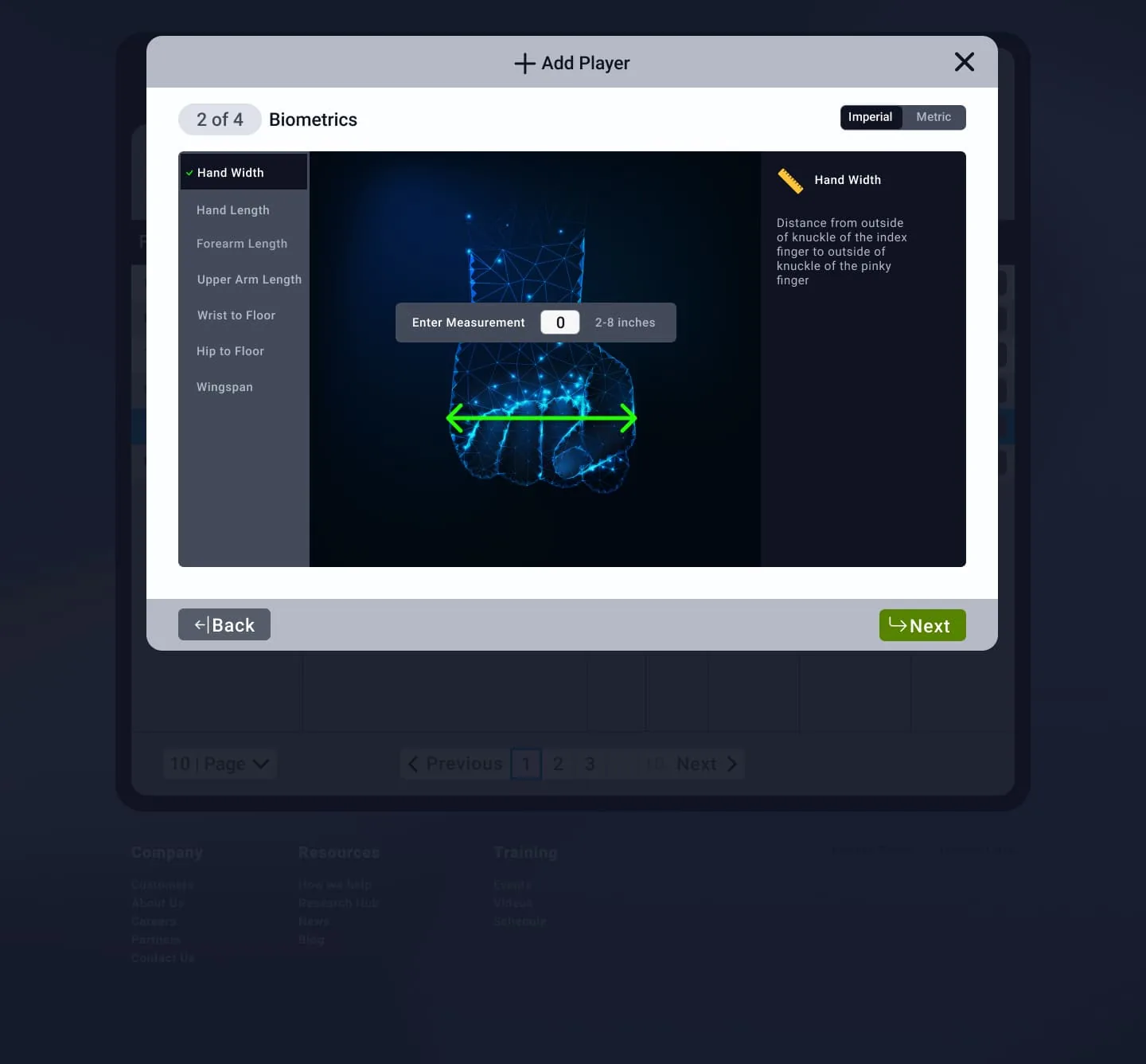 Add player, biometrics